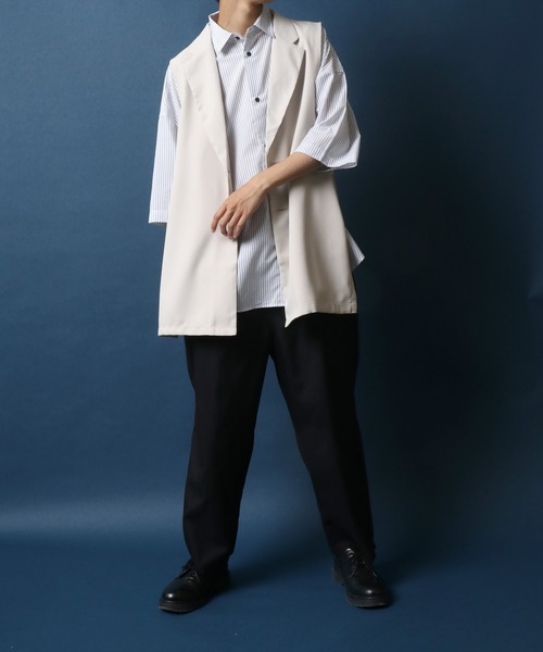 ANPAS(アンパス)の「Side Velt Tailored Collar Gilet/サイドベルト テーラード ジレベスト(ベスト・メンズ・ブラック/ライトベージュ・M/L)」の14枚目の写真
