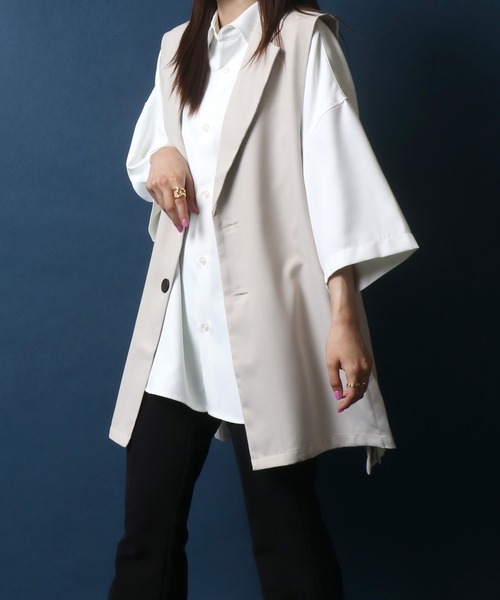 ANPAS(アンパス)の「Side Velt Tailored Collar Gilet/サイドベルト テーラード ジレベスト(ベスト・メンズ・ブラック/ライトベージュ・M/L)」の21枚目の写真