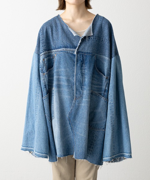 etsinta（エシンタ）の「【etsinta/エシンタ】リメイクデニムオーバージャケット（デニムジャケット・レディース・インディゴブルー・ONE SIZE）」の6枚目の写真