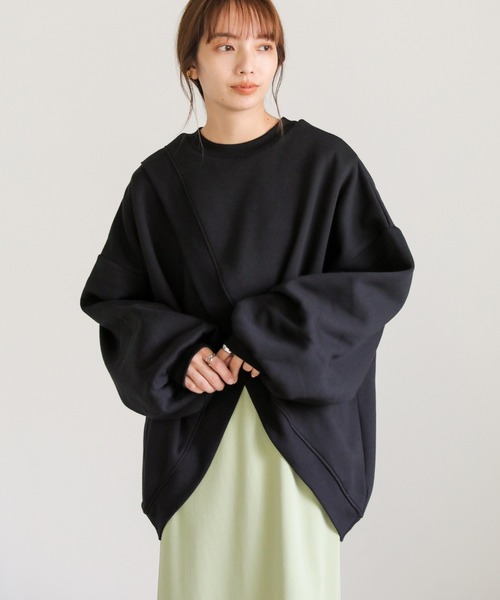 select MOCA（セレクトモカ）の「裏起毛2WAYクロスデザインプルオーバー（スウェット・レディース・グレイッシュブルー/アイボリー/ブラック・FREE）」の18枚目の写真