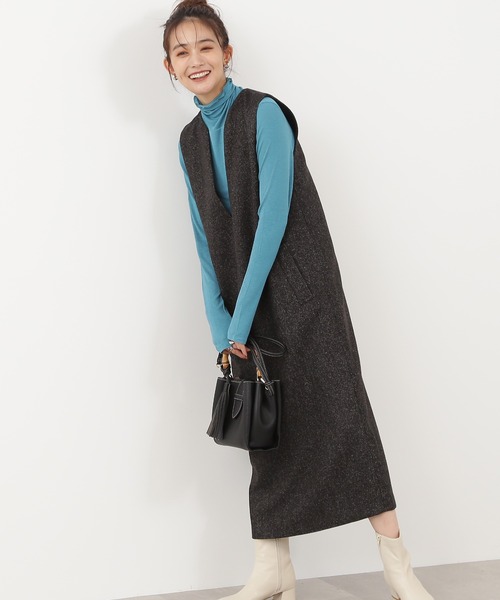 N.（N. Natural Beauty Basic）（エヌエヌナチュラルビューティーベーシック）の「◆キーネックジャンパースカート（ジャンパースカート・レディース・ブラック/チョコ/ナチュラル・MEDIUM）」の2枚目の写真