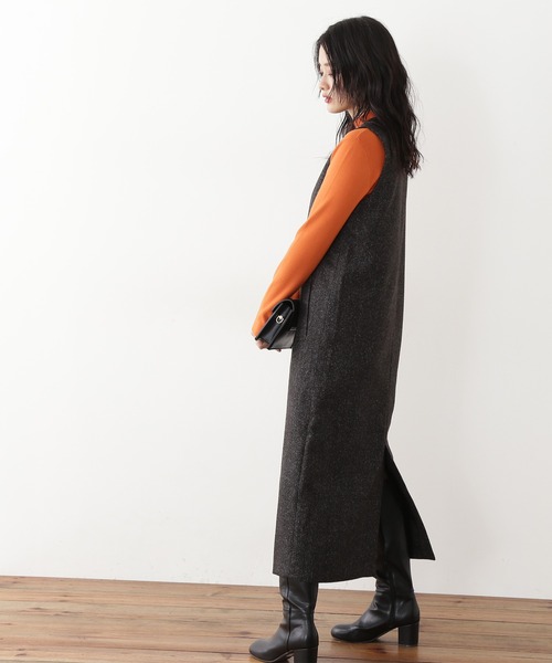 N.（N. Natural Beauty Basic）（エヌエヌナチュラルビューティーベーシック）の「◆キーネックジャンパースカート（ジャンパースカート・レディース・ブラック/チョコ/ナチュラル・MEDIUM）」の6枚目の写真