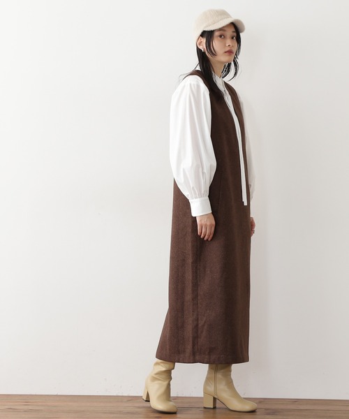 N.（N. Natural Beauty Basic）（エヌエヌナチュラルビューティーベーシック）の「◆キーネックジャンパースカート（ジャンパースカート・レディース・ブラック/チョコ/ナチュラル・MEDIUM）」の8枚目の写真