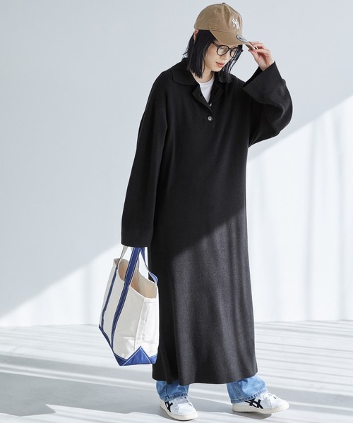 Chaco closet（チャコ クローゼット）の「ポロニットボリュームスリーブワンピース（ワンピース・レディース・ネイビー/グリーン/杢グレー/ワイン/ブラック・FREE）」の2枚目の写真