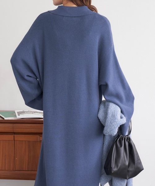 Chaco closet（チャコ クローゼット）の「ポロニットボリュームスリーブワンピース（ワンピース・レディース・ネイビー/グリーン/杢グレー/ワイン/ブラック・FREE）」の8枚目の写真