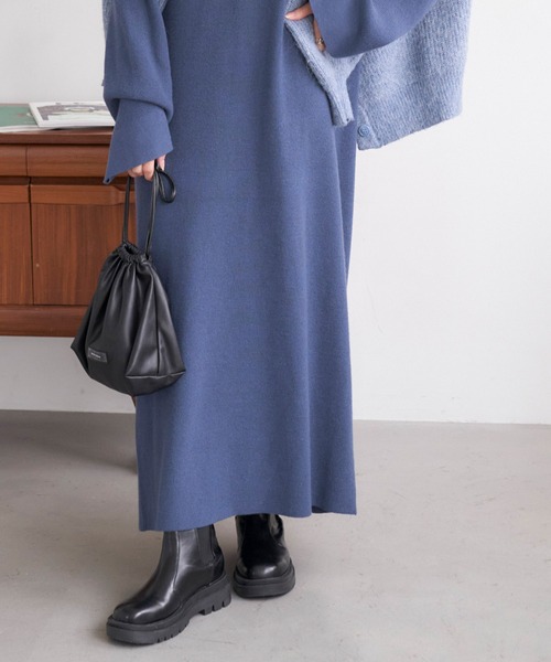 Chaco closet（チャコ クローゼット）の「ポロニットボリュームスリーブワンピース（ワンピース・レディース・ネイビー/グリーン/杢グレー/ワイン/ブラック・FREE）」の9枚目の写真