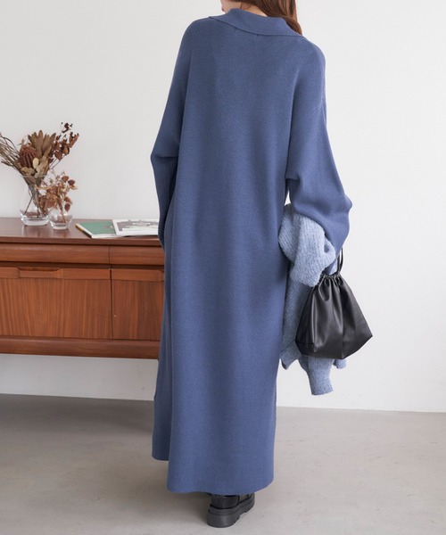 Chaco closet（チャコ クローゼット）の「ポロニットボリュームスリーブワンピース（ワンピース・レディース・ネイビー/グリーン/杢グレー/ワイン/ブラック・FREE）」の11枚目の写真