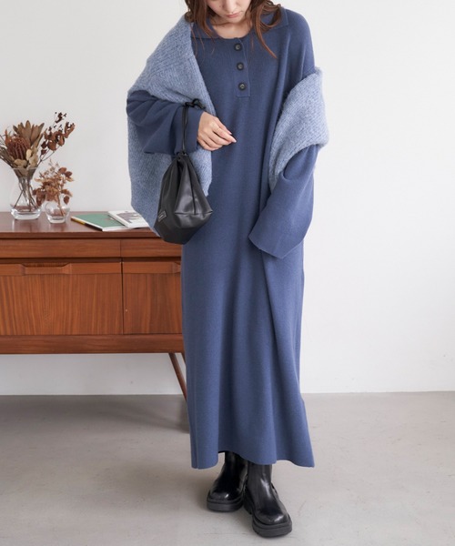 Chaco closet（チャコ クローゼット）の「ポロニットボリュームスリーブワンピース（ワンピース・レディース・ネイビー/グリーン/杢グレー/ワイン/ブラック・FREE）」の14枚目の写真