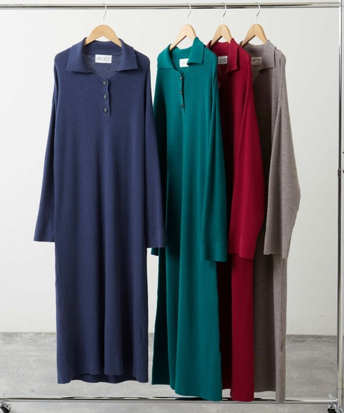 Chaco closet（チャコ クローゼット）の「ポロニットボリュームスリーブワンピース（ワンピース・レディース・ネイビー/グリーン/杢グレー/ワイン/ブラック・FREE）」の15枚目の写真