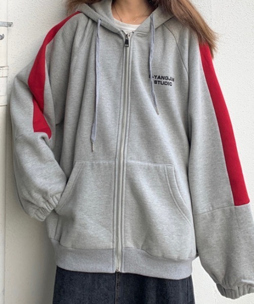 gossip！ロサンゼルス（ゴシップロサンゼルス）の「ラグラン袖カジュアルパーカー（パーカー・レディース・グレー/ライトグレー・FREE）」の11枚目の写真