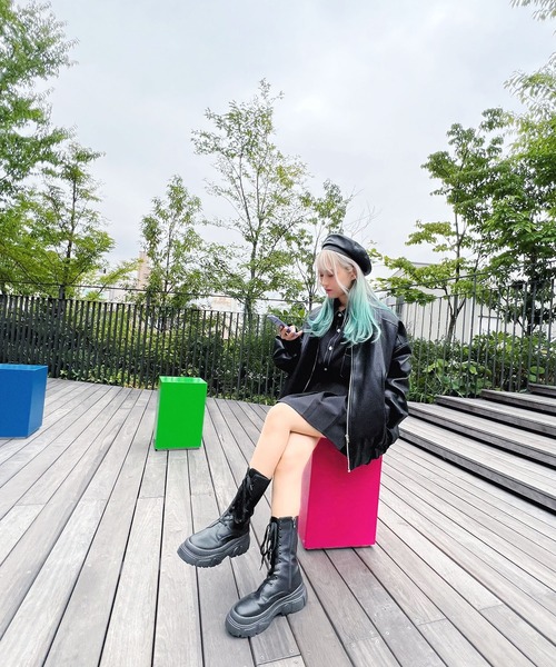 Figments（フィグメンツ）の「合皮ブルゾン（ライダースジャケット・レディース・ブラック/ブラック系その他/その他1・LARGE/X-LARGE）」の5枚目の写真