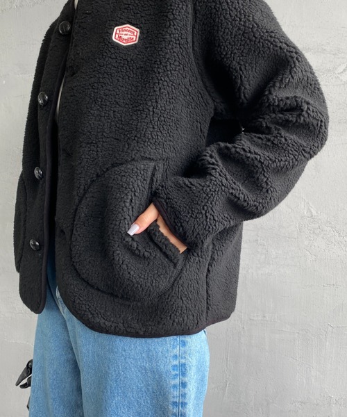 Vincent et Mireille（バンソンエミレイユ）の「[Vincent et Mireille/ヴァンソン エ ミレイユ] ボアフリース ノーカラーカーディガン（ブルゾン・レディース・チャコール/アイボリー/ブラック・40/42/36/38）」の7枚目の写真