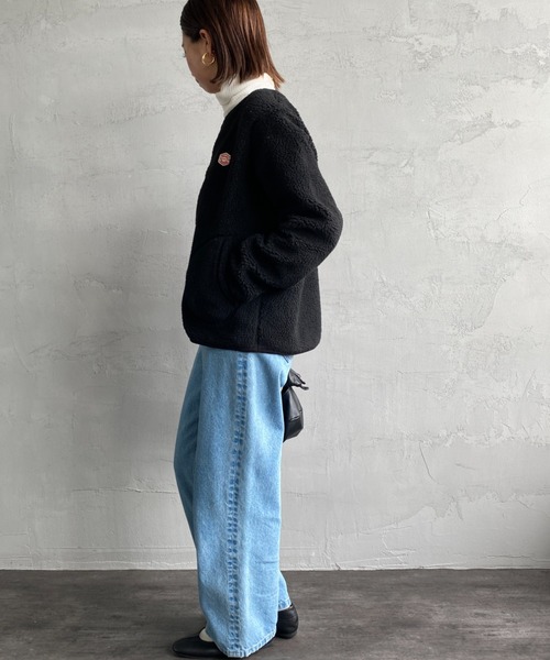 Vincent et Mireille（バンソンエミレイユ）の「[Vincent et Mireille/ヴァンソン エ ミレイユ] ボアフリース ノーカラーカーディガン（ブルゾン・レディース・チャコール/アイボリー/ブラック・40/42/36/38）」の4枚目の写真