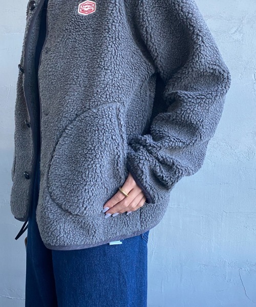 Vincent et Mireille（バンソンエミレイユ）の「[Vincent et Mireille/ヴァンソン エ ミレイユ] ボアフリース ノーカラーカーディガン（ブルゾン・レディース・チャコール/アイボリー/ブラック・40/42/36/38）」の16枚目の写真