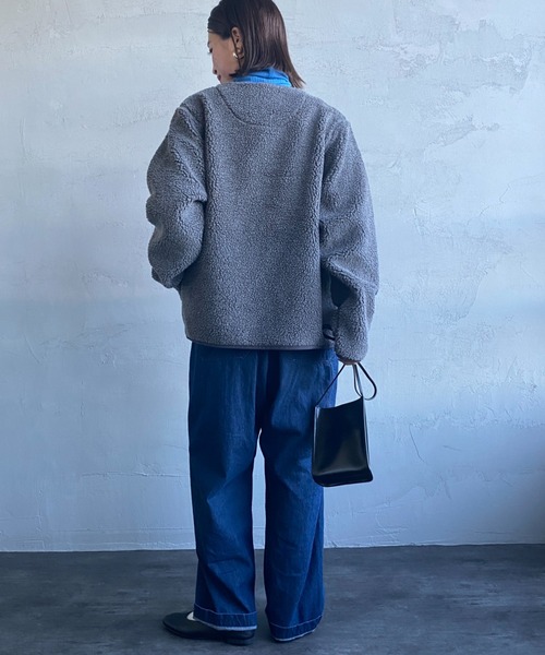 Vincent et Mireille（バンソンエミレイユ）の「[Vincent et Mireille/ヴァンソン エ ミレイユ] ボアフリース ノーカラーカーディガン（ブルゾン・レディース・チャコール/アイボリー/ブラック・40/42/36/38）」の14枚目の写真