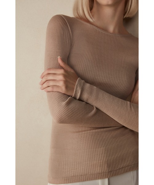 ウール＆シルク ロングスリーブ ラウンドネックニット【暖かい