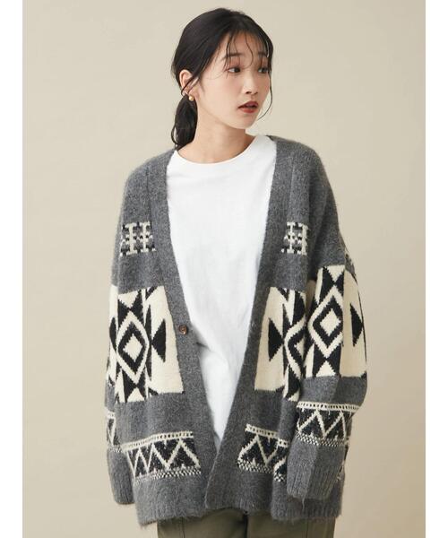 CRAFT STANDARD BOUTIQUE（クラフトスタンダードブティック）の「オルテガ柄ニットカーディガン　◆（カーディガン/ボレロ・レディース・ブラウン/グレー・FREE）」の5枚目の写真