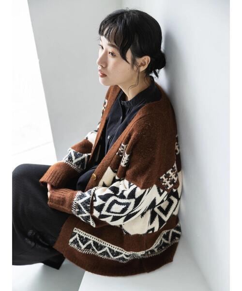CRAFT STANDARD BOUTIQUE（クラフトスタンダードブティック）の「オルテガ柄ニットカーディガン　◆（カーディガン/ボレロ・レディース・ブラウン/グレー・FREE）」の18枚目の写真