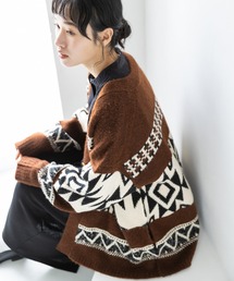 オルテガ柄ニットカーディガン　◆