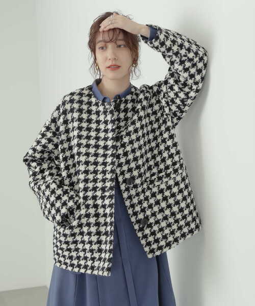 N.(N. Natural Beauty Basic)(エヌエヌナチュラルビューティーベーシック)の「◆チドリチェックノーカラーコート(ノーカラーコート・レディース・ブラック系その他・MEDIUM)」の17枚目の写真