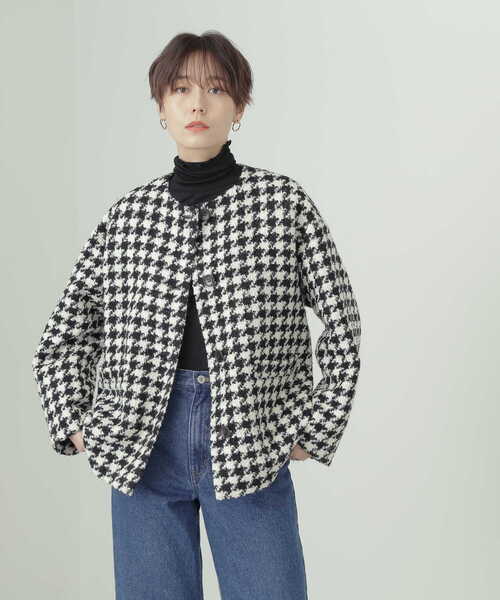 N.(N. Natural Beauty Basic)(エヌエヌナチュラルビューティーベーシック)の「◆チドリチェックノーカラーコート(ノーカラーコート・レディース・ブラック系その他・MEDIUM)」の20枚目の写真