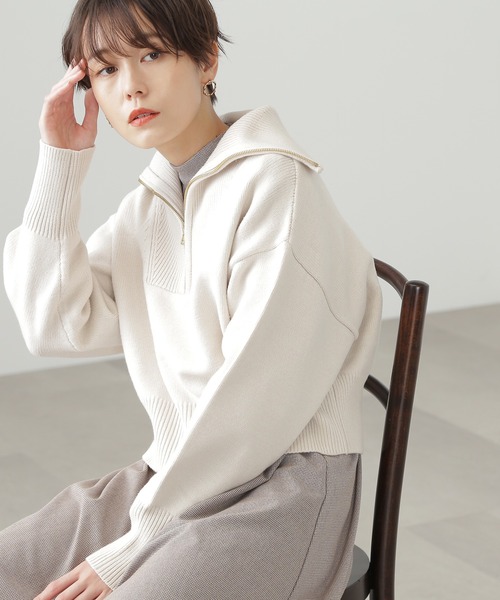 N.（N. Natural Beauty Basic）（エヌエヌナチュラルビューティーベーシック）の「【横田ひかるさん着用】◆ハーフジップニット（ニット/セーター・レディース・オフホワイト/ライトグリーン/ブルー・MEDIUM）」の2枚目の写真