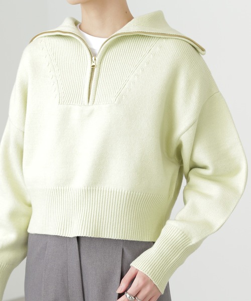 N.（N. Natural Beauty Basic）（エヌエヌナチュラルビューティーベーシック）の「【横田ひかるさん着用】◆ハーフジップニット（ニット/セーター・レディース・オフホワイト/ライトグリーン/ブルー・MEDIUM）」の8枚目の写真