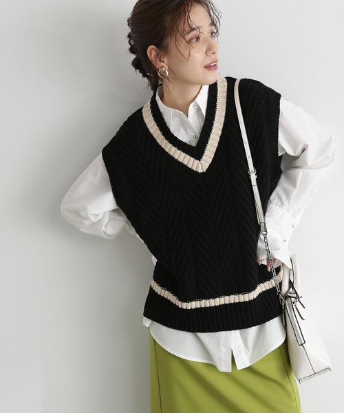 N.（N. Natural Beauty Basic）（エヌエヌナチュラルビューティーベーシック）の「◆ジャガードニットベスト（ベスト・レディース・オフホワイト/ホワイト×パープル/ブラック×ベージュ・MEDIUM）」の3枚目の写真