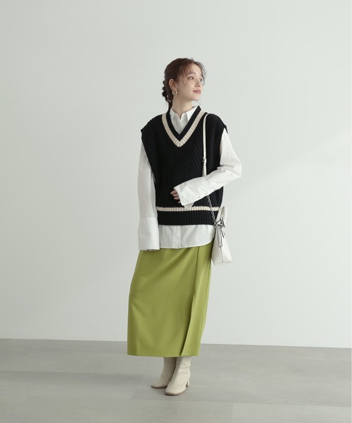 N.（N. Natural Beauty Basic）（エヌエヌナチュラルビューティーベーシック）の「◆ジャガードニットベスト（ベスト・レディース・オフホワイト/ホワイト×パープル/ブラック×ベージュ・MEDIUM）」の5枚目の写真