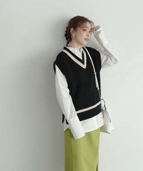 N.（N. Natural Beauty Basic）（エヌエヌナチュラルビューティーベーシック）の「◆ジャガードニットベスト（ベスト・レディース・オフホワイト/ホワイト×パープル/ブラック×ベージュ・MEDIUM）」の14枚目の写真