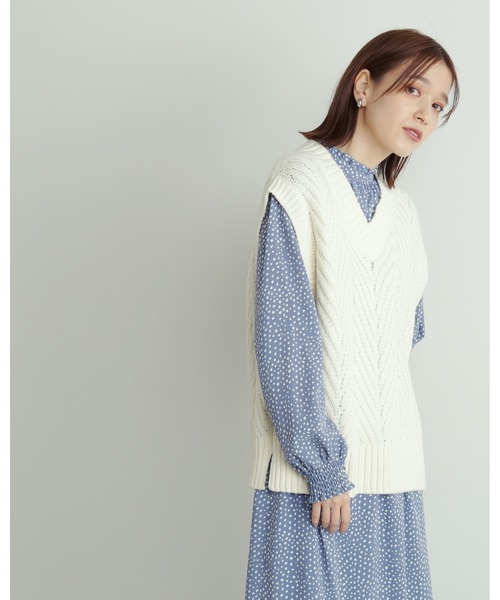 N.（N. Natural Beauty Basic）（エヌエヌナチュラルビューティーベーシック）の「◆ジャガードニットベスト（ベスト・レディース・オフホワイト/ホワイト×パープル/ブラック×ベージュ・MEDIUM）」の4枚目の写真