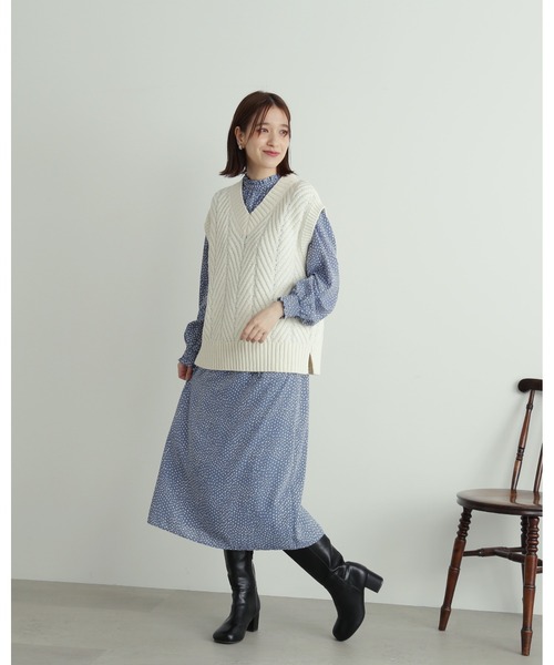 N.（N. Natural Beauty Basic）（エヌエヌナチュラルビューティーベーシック）の「◆ジャガードニットベスト（ベスト・レディース・オフホワイト/ホワイト×パープル/ブラック×ベージュ・MEDIUM）」の13枚目の写真