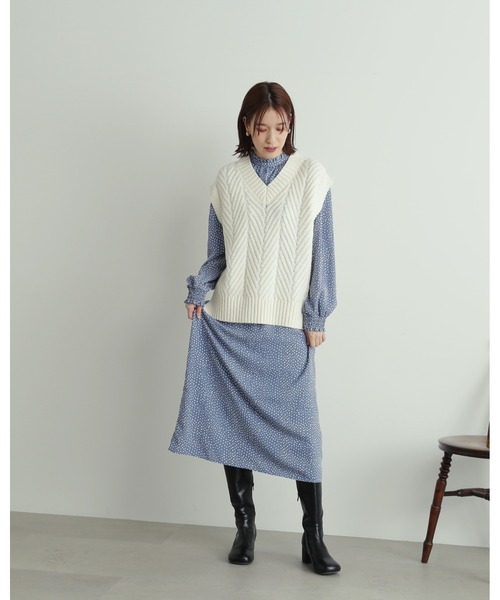 N.（N. Natural Beauty Basic）（エヌエヌナチュラルビューティーベーシック）の「◆ジャガードニットベスト（ベスト・レディース・オフホワイト/ホワイト×パープル/ブラック×ベージュ・MEDIUM）」の15枚目の写真