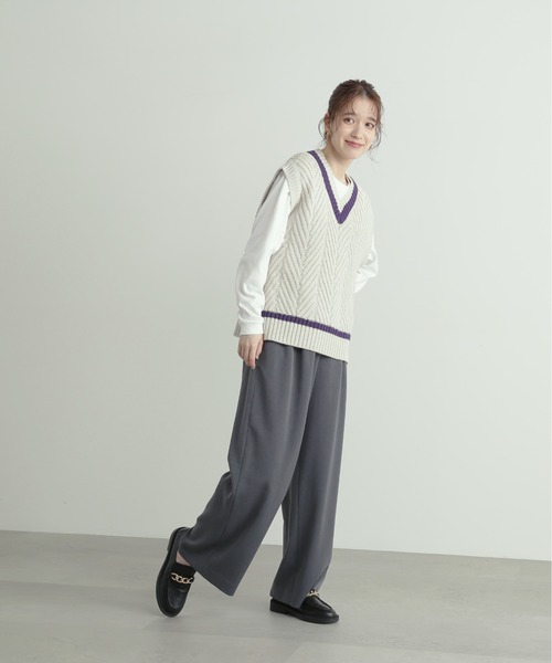 N.（N. Natural Beauty Basic）（エヌエヌナチュラルビューティーベーシック）の「◆ジャガードニットベスト（ベスト・レディース・オフホワイト/ホワイト×パープル/ブラック×ベージュ・MEDIUM）」の10枚目の写真