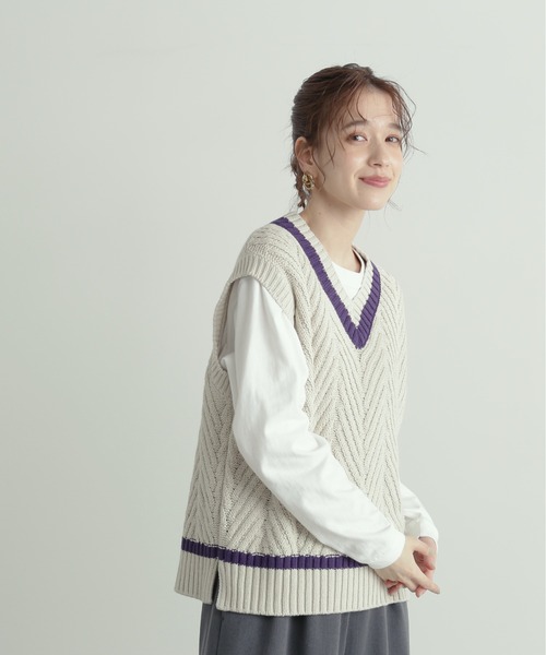 N.（N. Natural Beauty Basic）（エヌエヌナチュラルビューティーベーシック）の「◆ジャガードニットベスト（ベスト・レディース・オフホワイト/ホワイト×パープル/ブラック×ベージュ・MEDIUM）」の12枚目の写真
