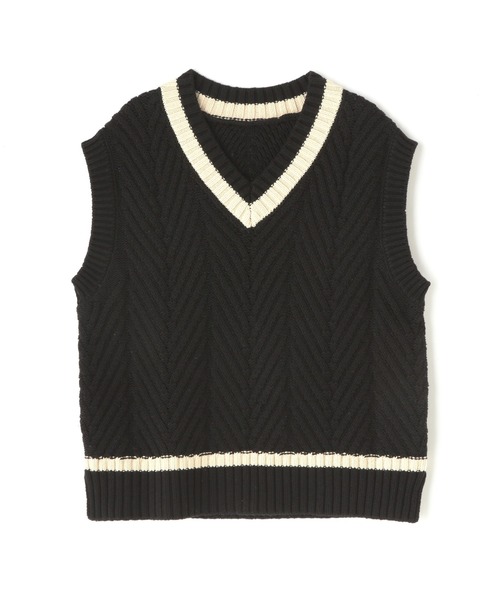 N.（N. Natural Beauty Basic）（エヌエヌナチュラルビューティーベーシック）の「◆ジャガードニットベスト（ベスト・レディース・オフホワイト/ホワイト×パープル/ブラック×ベージュ・MEDIUM）」の18枚目の写真