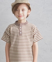 pairmanon（ペアマノン）の「【ふんわりワッフル】半袖 ヘンリーネック ボーダーTシャツ（Tシャツ/カットソー・キッズ）」