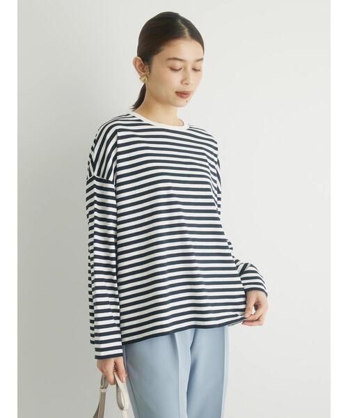 Green　Parks（グリーンパークス）の「コンパクトボーダーロンTEE（Tシャツ/カットソー・レディース・グレー/ピンク/ブルー/ブラック・FREE）」の5枚目の写真