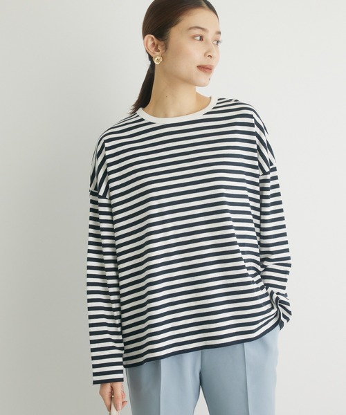 Green　Parks（グリーンパークス）の「コンパクトボーダーロンTEE（Tシャツ/カットソー・レディース・グレー/ピンク/ブルー/ブラック・FREE）」の2枚目の写真