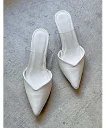 [小さい/大きいサイズ有]クリアベルトポインテッドトゥVカットミュール