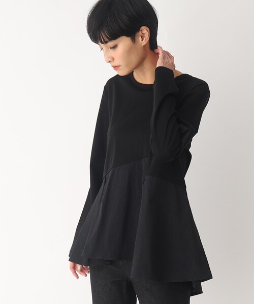 OPAQUE.CLIP（オペークドットクリップ）の「◆シルケットコットンドッキング ペプラムカットソー（Tシャツ/カットソー・レディース・サンドベージュ/ブラック/オフホワイト・40/38）」の10枚目の写真