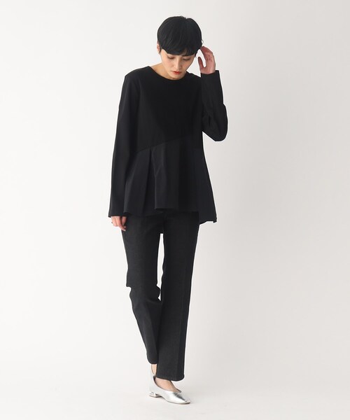 OPAQUE.CLIP（オペークドットクリップ）の「◆シルケットコットンドッキング ペプラムカットソー（Tシャツ/カットソー・レディース・サンドベージュ/ブラック/オフホワイト・40/38）」の4枚目の写真