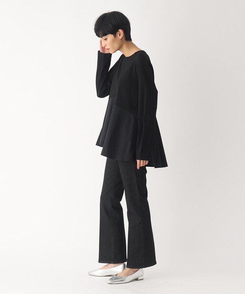 OPAQUE.CLIP（オペークドットクリップ）の「◆シルケットコットンドッキング ペプラムカットソー（Tシャツ/カットソー・レディース・サンドベージュ/ブラック/オフホワイト・40/38）」の16枚目の写真