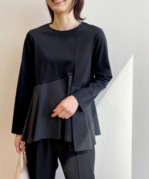 OPAQUE.CLIP（オペークドットクリップ）の「◆シルケットコットンドッキング ペプラムカットソー（Tシャツ/カットソー・レディース・サンドベージュ/ブラック/オフホワイト・40/38）」の14枚目の写真