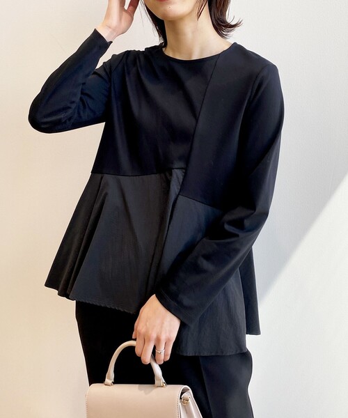 OPAQUE.CLIP（オペークドットクリップ）の「◆シルケットコットンドッキング ペプラムカットソー（Tシャツ/カットソー・レディース・サンドベージュ/ブラック/オフホワイト・40/38）」の20枚目の写真