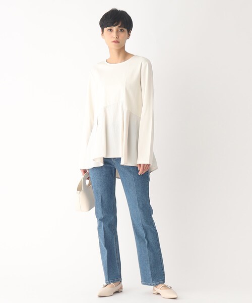 OPAQUE.CLIP（オペークドットクリップ）の「◆シルケットコットンドッキング ペプラムカットソー（Tシャツ/カットソー・レディース・サンドベージュ/ブラック/オフホワイト・40/38）」の6枚目の写真