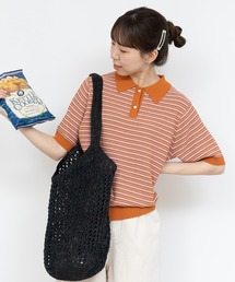 PAR ICI | 引き上げ編み マルチボーダーポロニット(ポロシャツ)