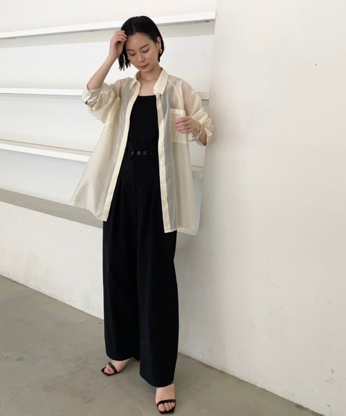 CEL ANSWER（シーイーエルアンサー）の「ソフトオーガンジーシアーシャツ（シャツ/ブラウス・レディース・イエロー/ホワイト/ブラック・FREE）」の3枚目の写真