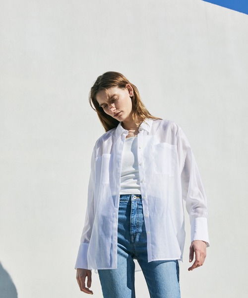 CEL ANSWER（シーイーエルアンサー）の「ソフトオーガンジーシアーシャツ（シャツ/ブラウス・レディース・イエロー/ホワイト/ブラック・FREE）」の9枚目の写真