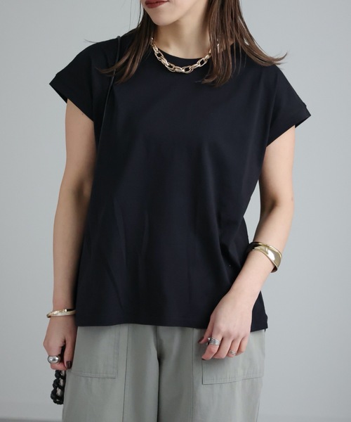 ap retro（アプレトロ）の「コットン100% フレンチスリーブTシャツ（Tシャツ/カットソー・レディース・チャコールグレー/オフホワイト/グレイッシュベージュ/ブラック・FREE）」の17枚目の写真